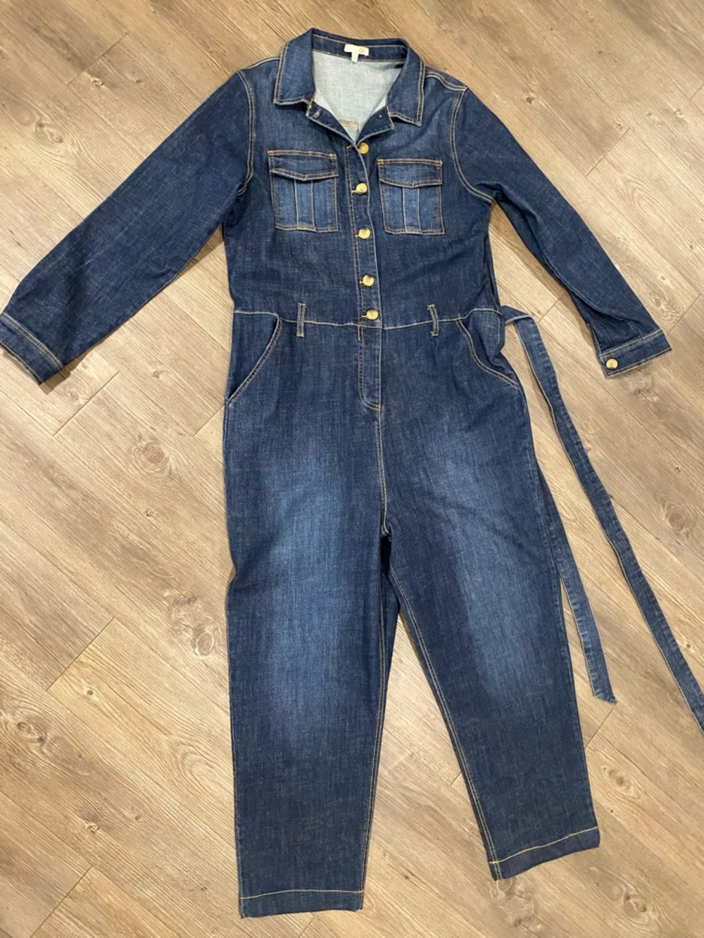 Gianni Bini Navy and Light Blue Denim Jump Suit with Contrast Stitching